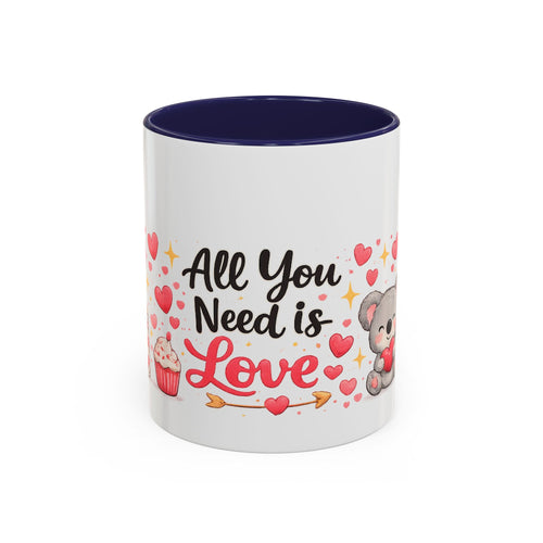 All You Need Is Love Coffee Mug — Cute Bear & Puppy Valentine Accent Mug